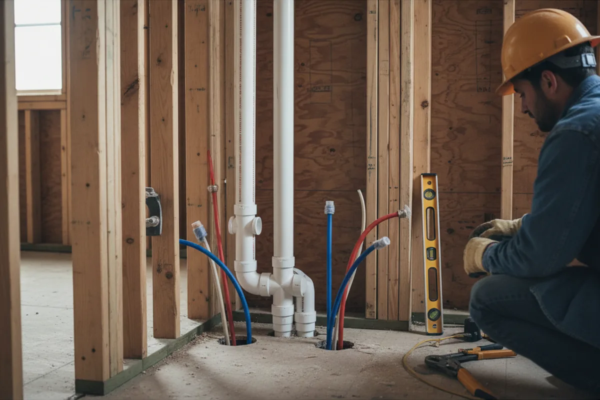Drain and supply rough-in during Drain Cleaning in East Worcester